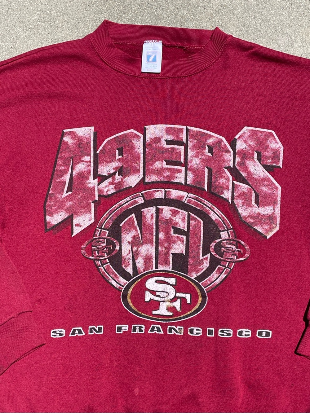 Vtg 70s 80s San Francisco SF 49ers Logo 7 Faded Burgundy Crewneck Sweater Size L
